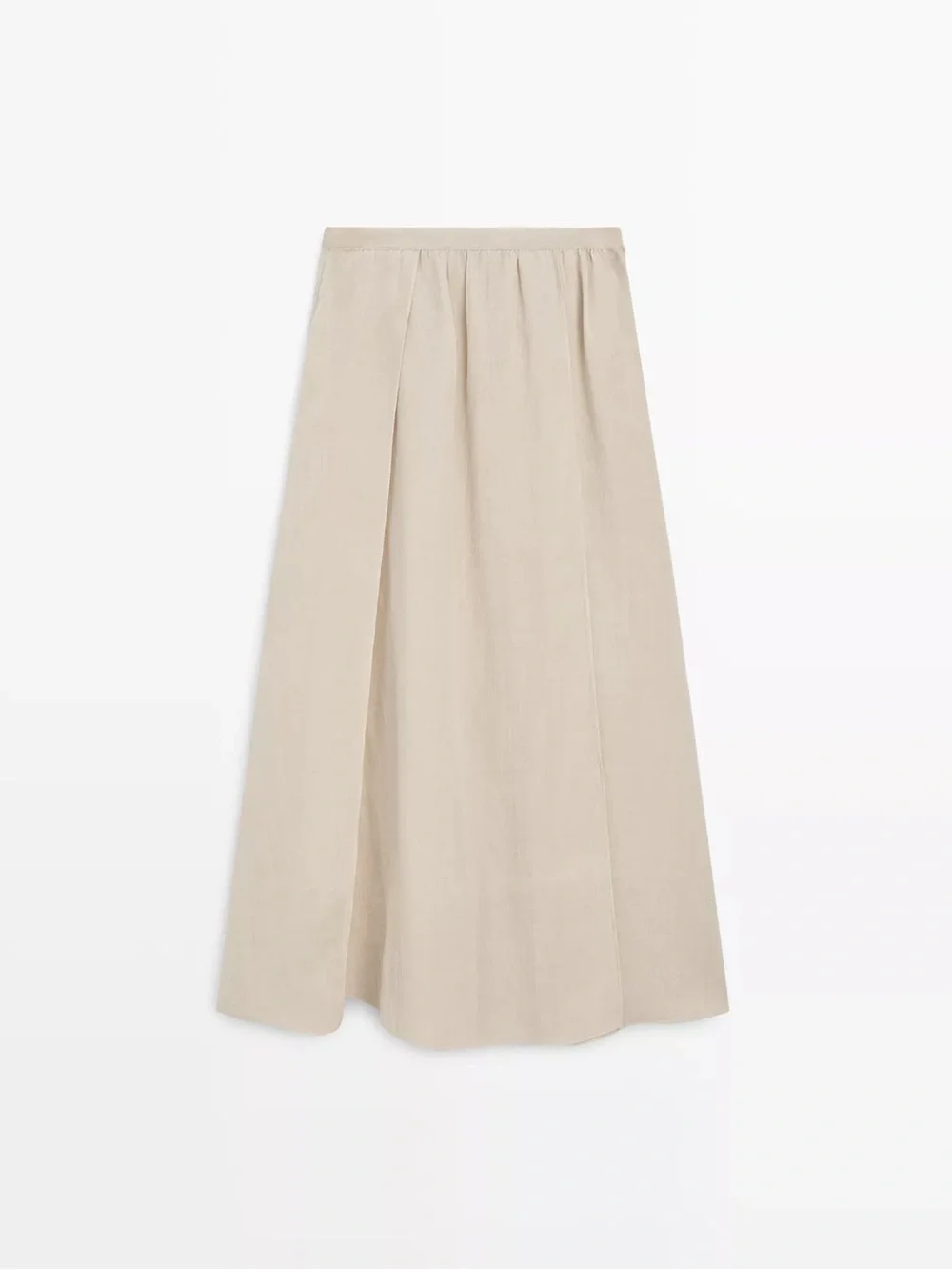 Massimo Dutti Light Beige A-Line Midi Skirt